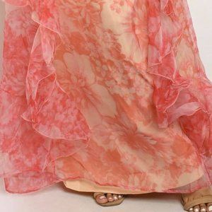 RUFFLED SLEEVE MAXI DRESS-RED/MULTI main image 1